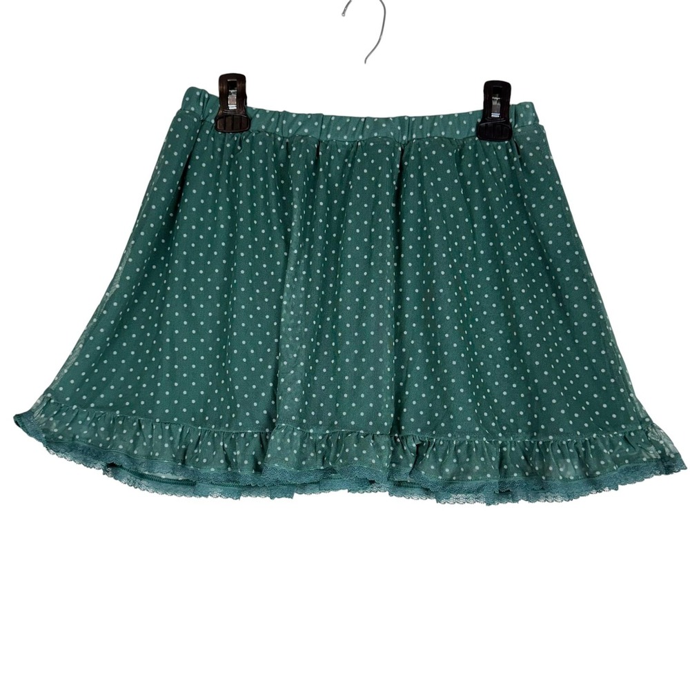 American Eagle Skirt Womens M Green Polka Dot Chiffon Skater Mini Lace Ruffle